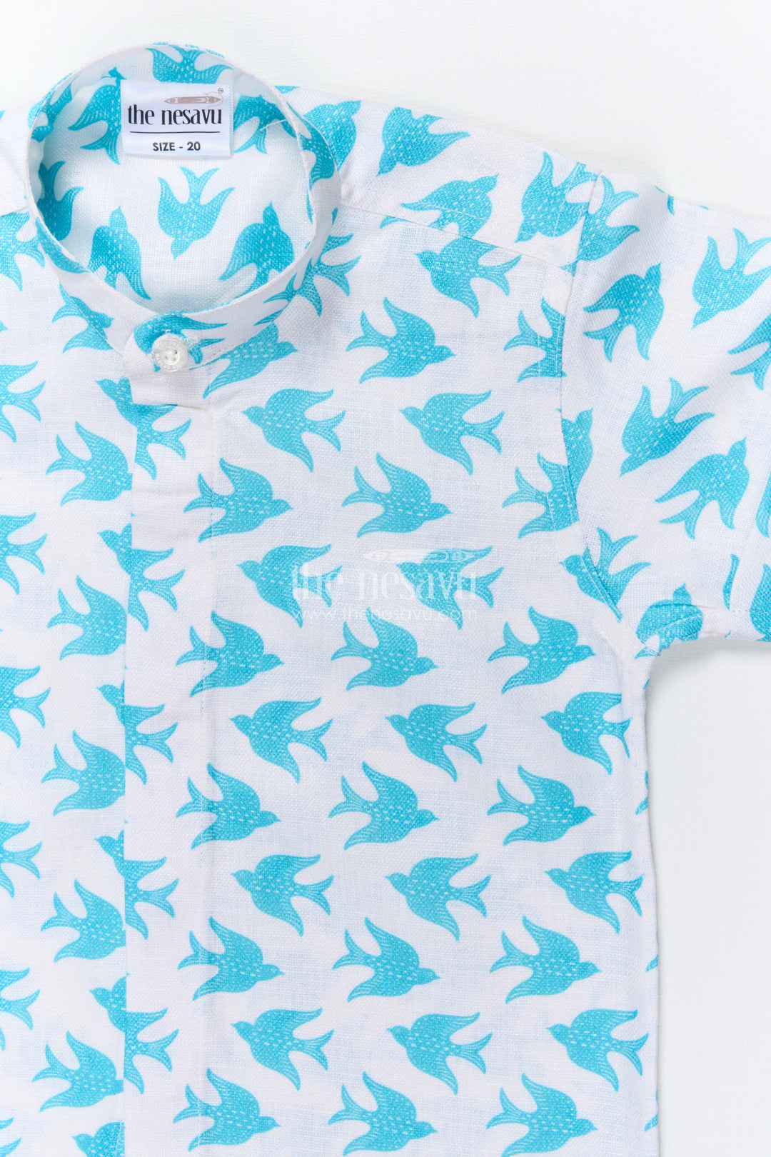 The Nesavu Boys Linen Shirt Boys Digital Print Linen Shirt for Summer Outings and Playdates Nesavu Nesavu boys bird print linen shirt summer playdates casual wear school outings