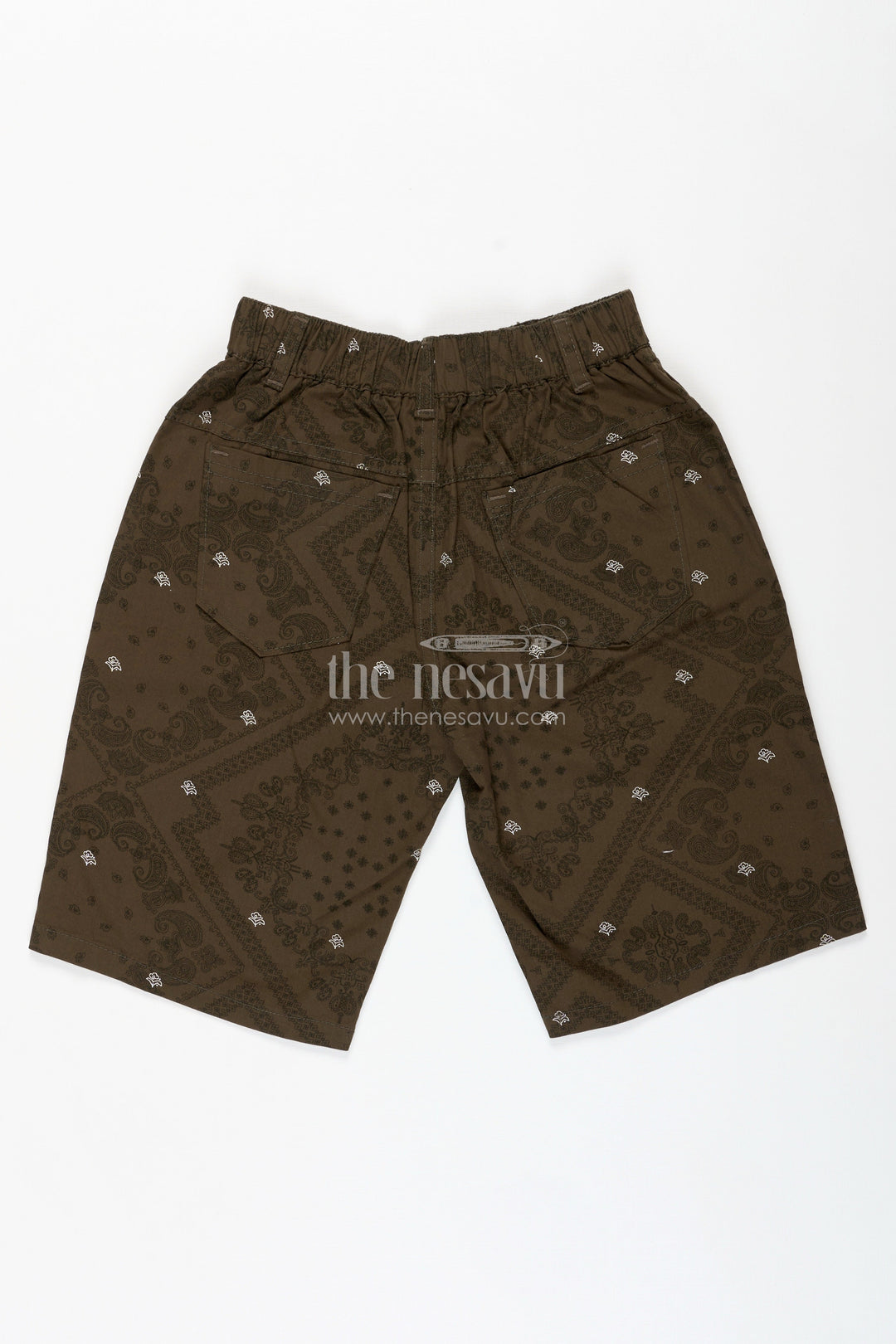 The Nesavu Boys Shorts Boys Digital Printed Shorts in Olive Green with Cotton Blend Comfort and Easy Everyday Style Nesavu Nesavu Olive Green Digital Printed Cotton Blend Boys Shorts Comfortable Waistband