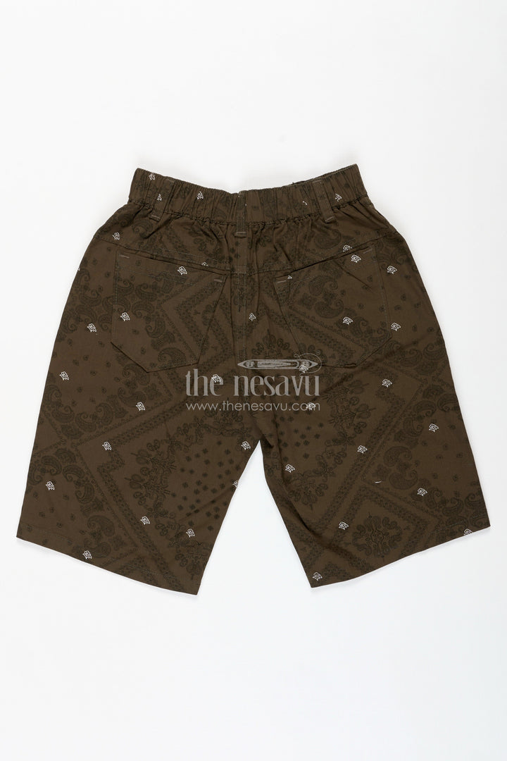 The Nesavu Boys Shorts Boys Digital Printed Shorts in Olive Green with Cotton Blend Comfort and Easy Everyday Style Nesavu Nesavu Olive Green Digital Printed Cotton Blend Boys Shorts Comfortable Waistband
