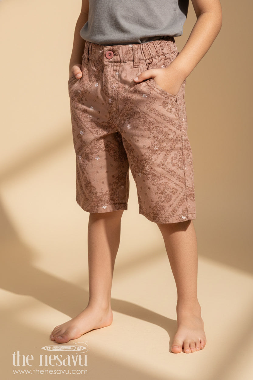 The Nesavu Boys Shorts Boys Digital Printed Shorts in Peach Cotton Blend with Relaxed Fit and Contemporary Style Nesavu 26 (6Y) / Peach BWS021CB-26 Nesavu Boys Peach Digital Printed Cotton Blend Shorts Comfortable Fit Everyday Style
