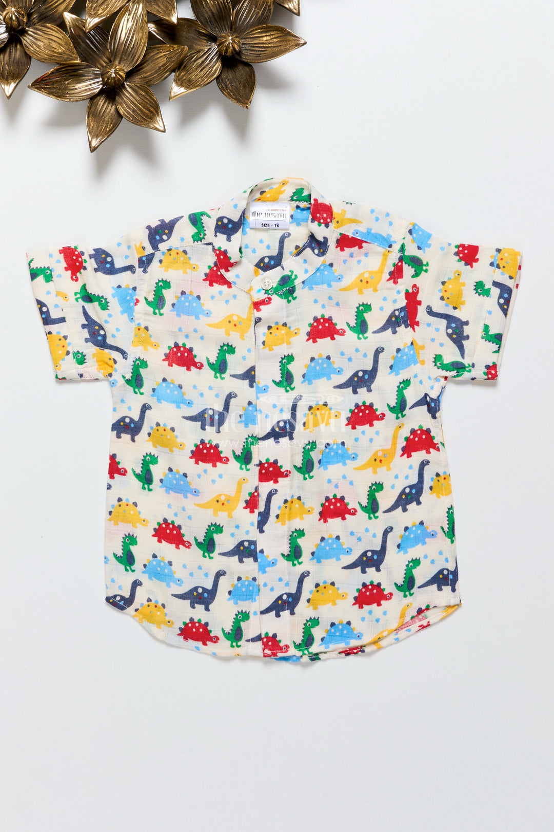 The Nesavu Boys Cotton Shirt Boys Dinosaur Print Cotton Shirt for Playful Dressing and Casual Outings Nesavu 16 (1Y) / Multicolor BS337A-16 Nesavu boys dinosaur print muslin shirt birthdays outings everyday playful dressing