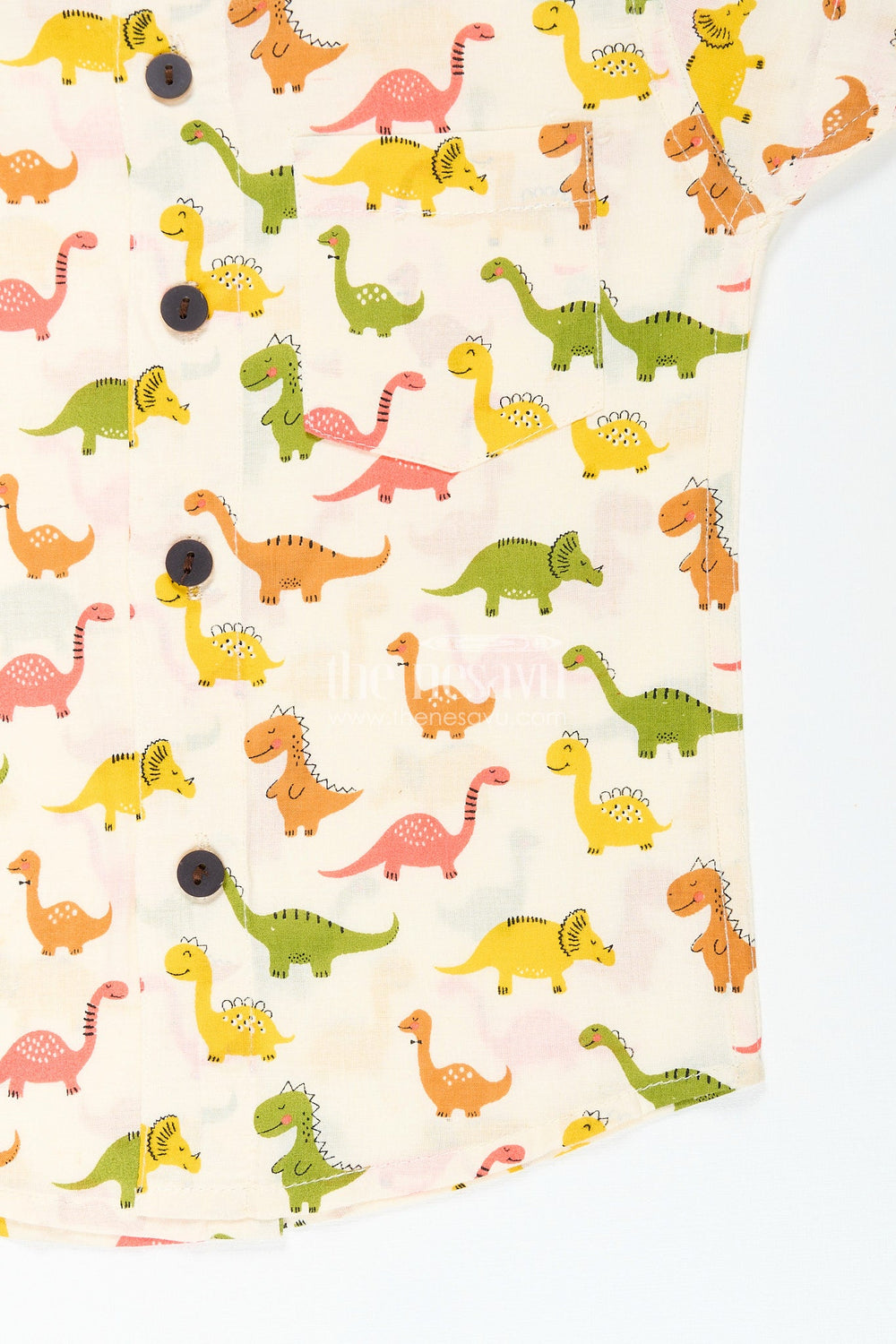 The Nesavu Boys Cotton Shirt Boys dinosaur print shirt in earthy tones for birthday parties Nesavu Nesavu boys cotton shirt earthy dinosaur print  perfect parties outings everyday play