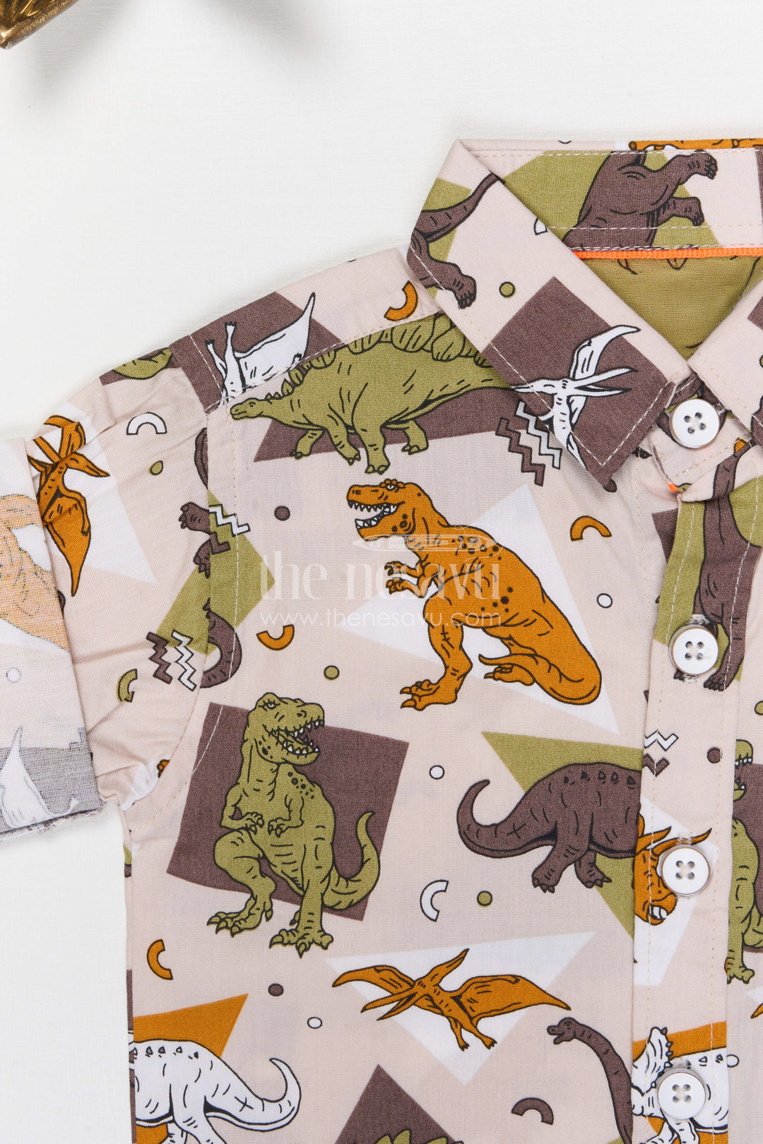 The Nesavu Boys Cotton Shirt Boys Dinosaur Print Type Cotton Shirt for Casual Outings and Playtime Nesavu Nesavu boys cotton dinosaur print shirt playful casual outfit for kids everyday wear