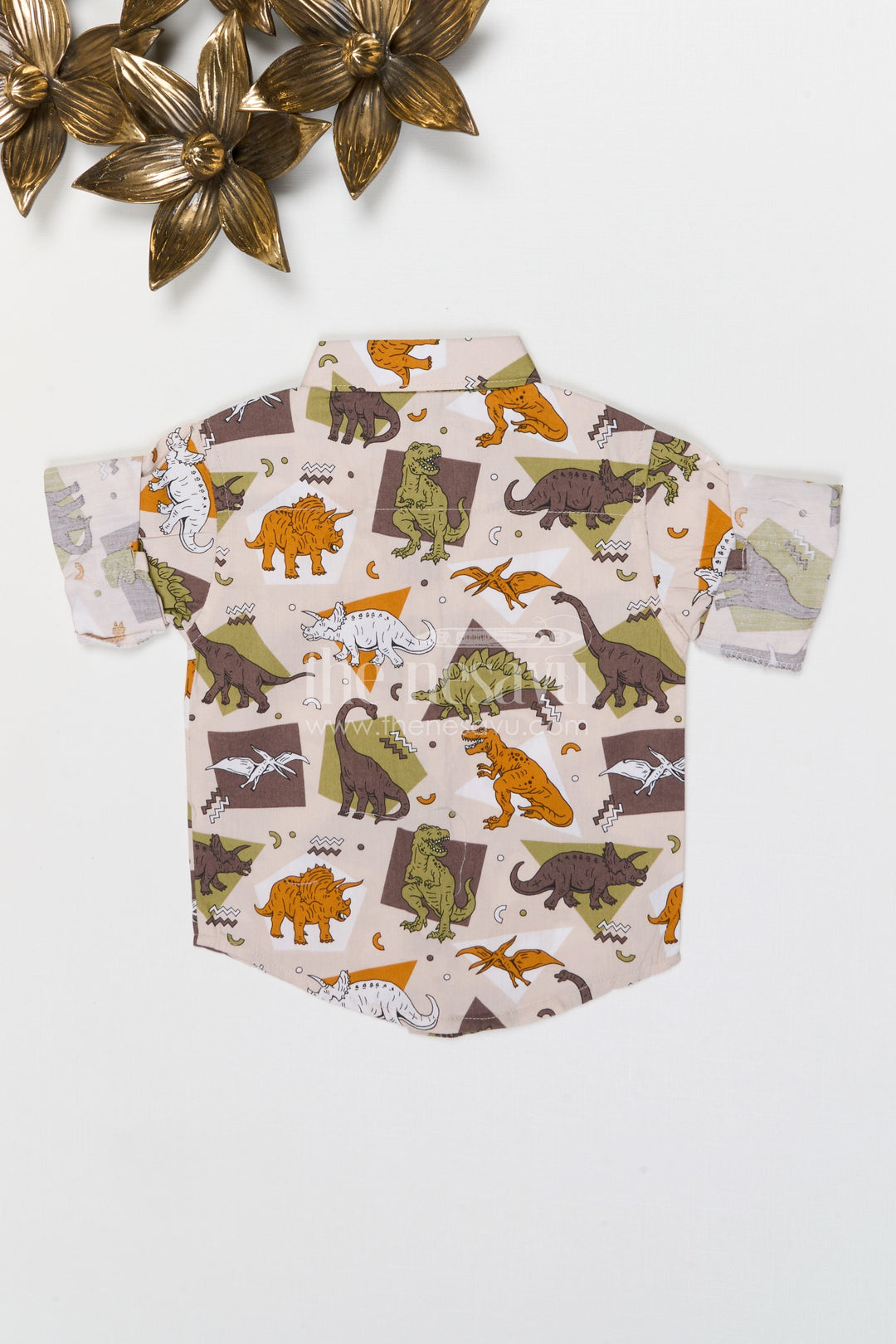 The Nesavu Boys Cotton Shirt Boys Dinosaur Print Type Cotton Shirt for Casual Outings and Playtime Nesavu Nesavu boys cotton dinosaur print shirt playful casual outfit for kids everyday wear