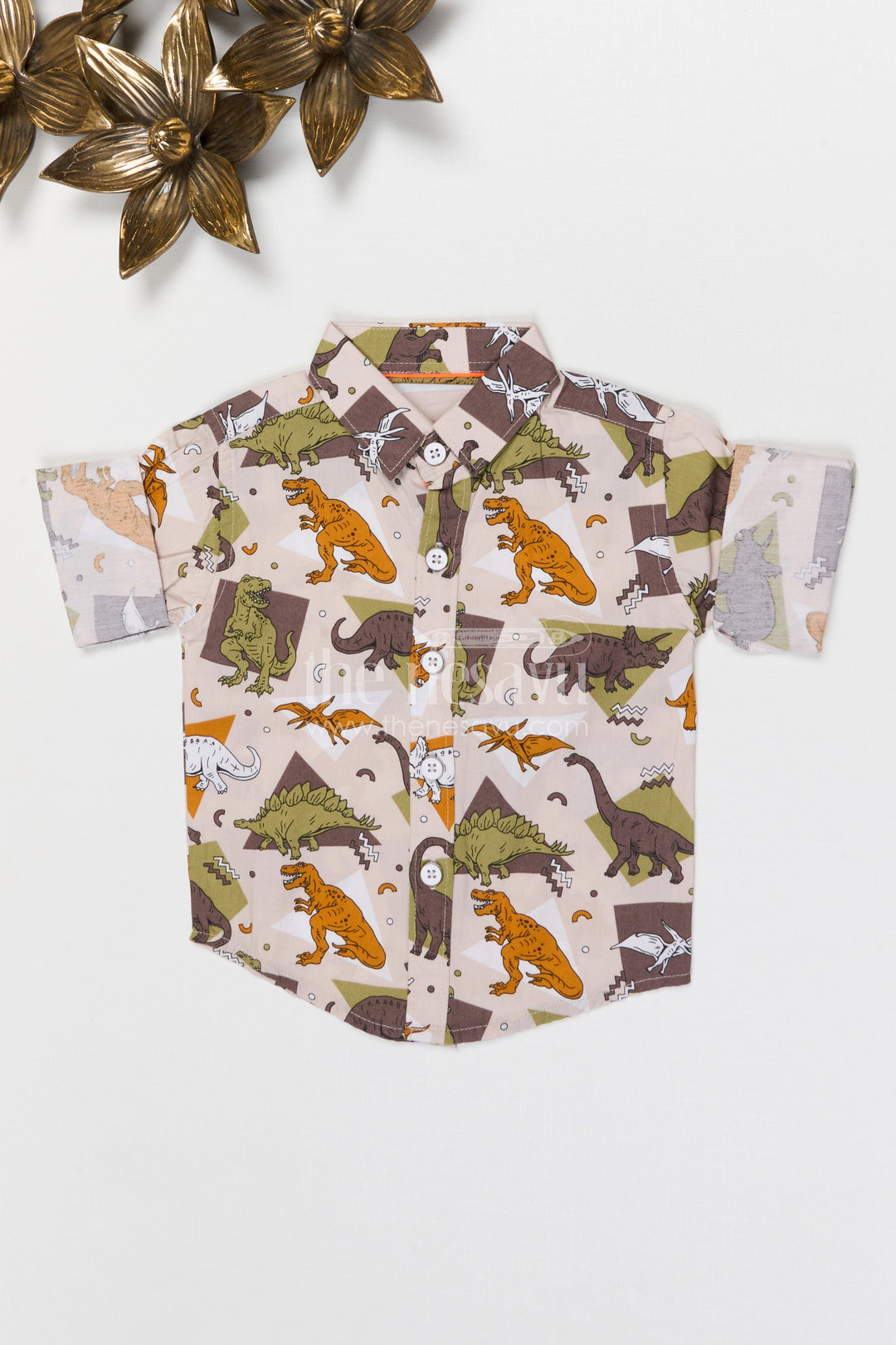 The Nesavu Boys Cotton Shirt Boys Dinosaur Print Type Cotton Shirt for Casual Outings and Playtime Nesavu Nesavu boys cotton dinosaur print shirt playful casual outfit for kids everyday wear