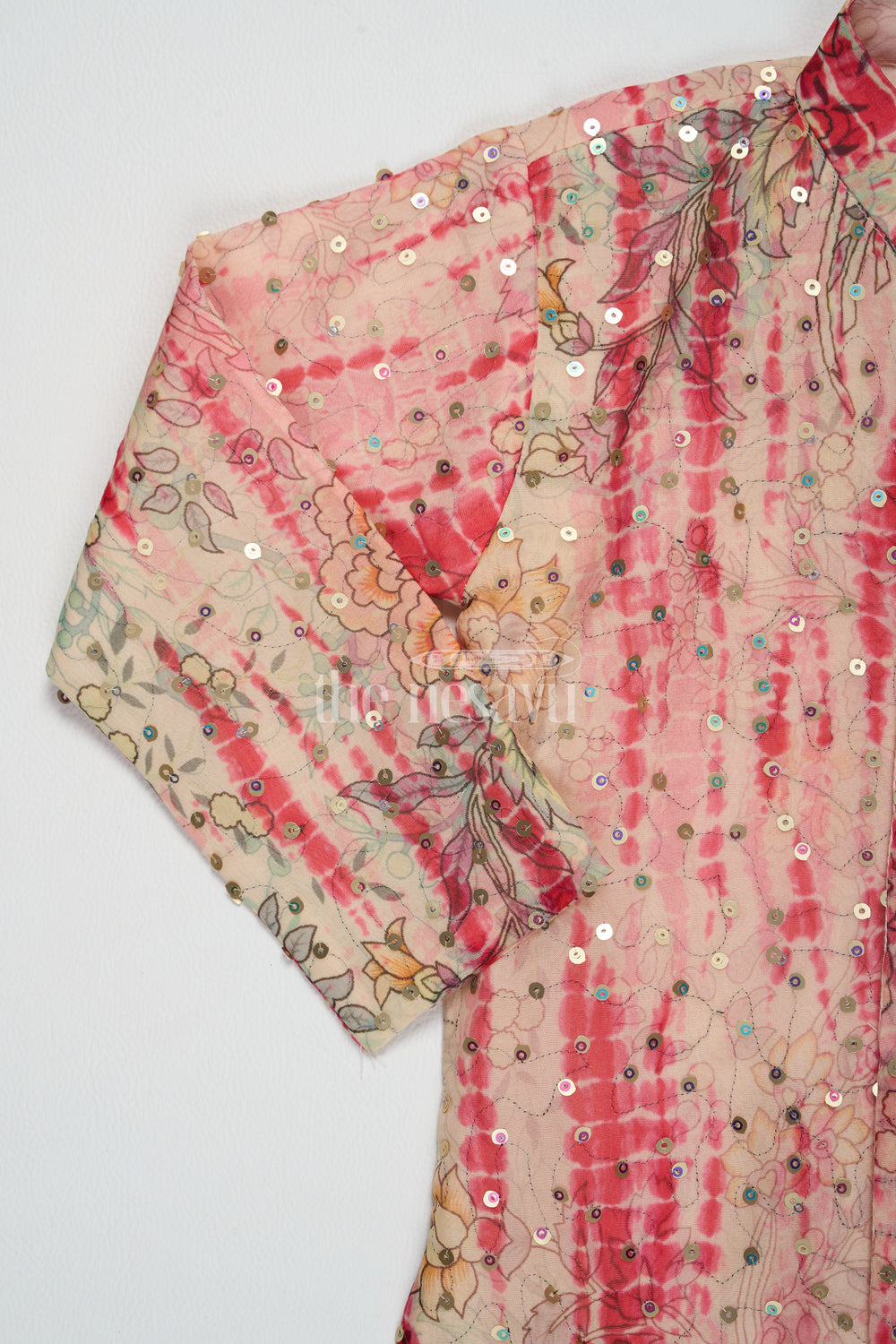 The Nesavu Boys Dothi Set Boys Dothi Set in Multicolor Blend Silk with Sequined Shirt and Cream Dothi for Special Occasions Nesavu Nesavu Boys Multicolor Blend Silk Dothi Set Sequined Floral Shirt Weddings Family Events