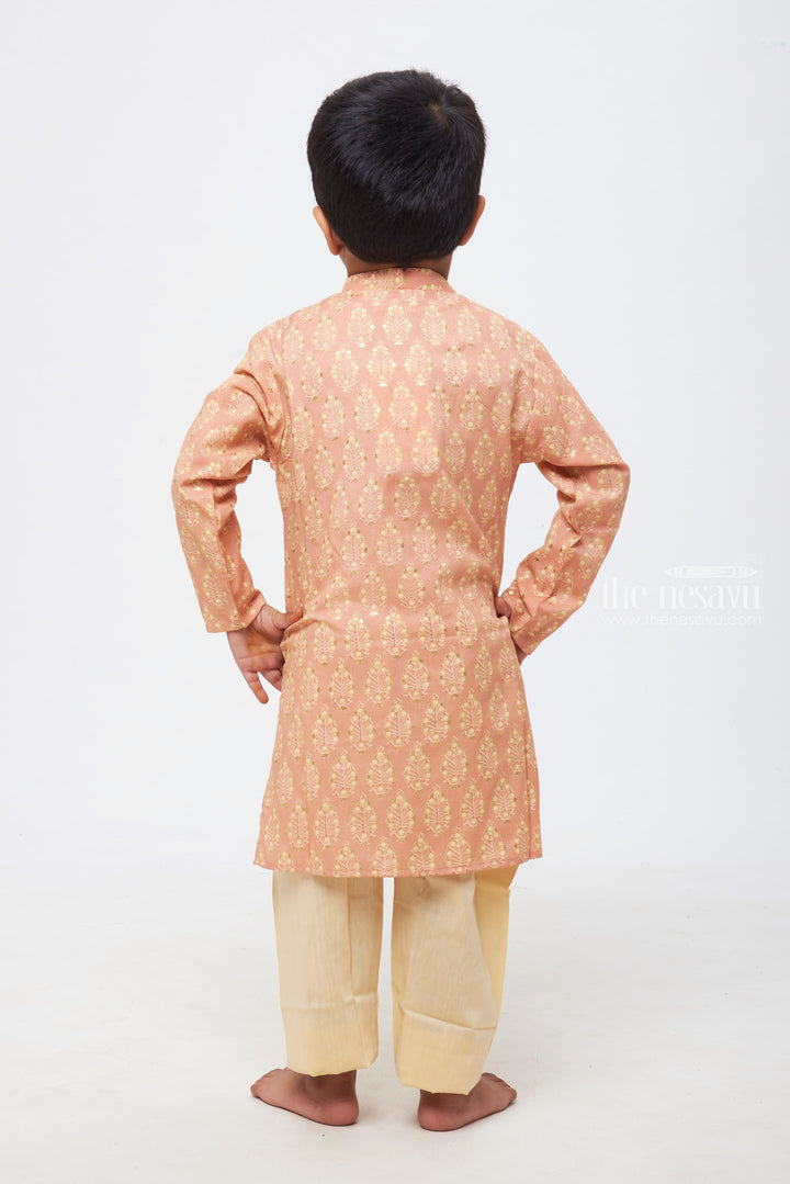 The Nesavu Boys Kurtha Set Boys' Dusty Rose Kurta with Royal-Inspired Motifs & Ivory Pant Set Nesavu Dashing Looks for Little Men | Boys Designer Kurta with Pant | The Nesavu