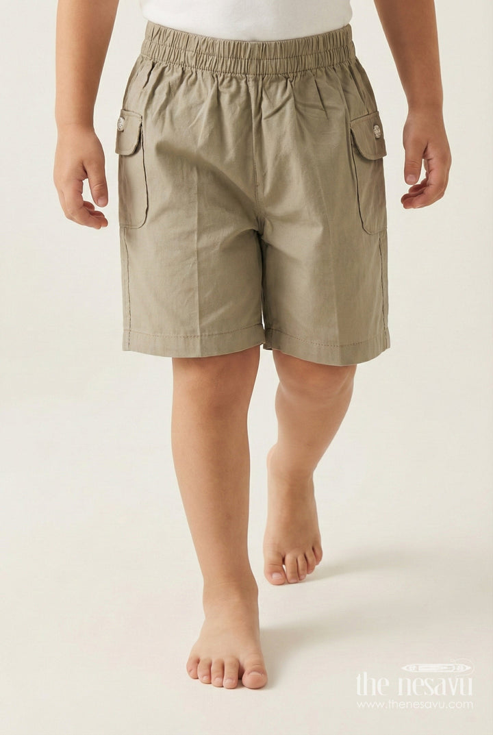 The Nesavu Boys Shorts Boys Elastic Waist Cotton Shorts with Flap Pockets for Everyday Comfort Nesavu 16 (1Y) / Green / Cotton BWS072A-16 Nesavu boys cotton shorts with elastic waist and flap pockets – great for school and summer play
