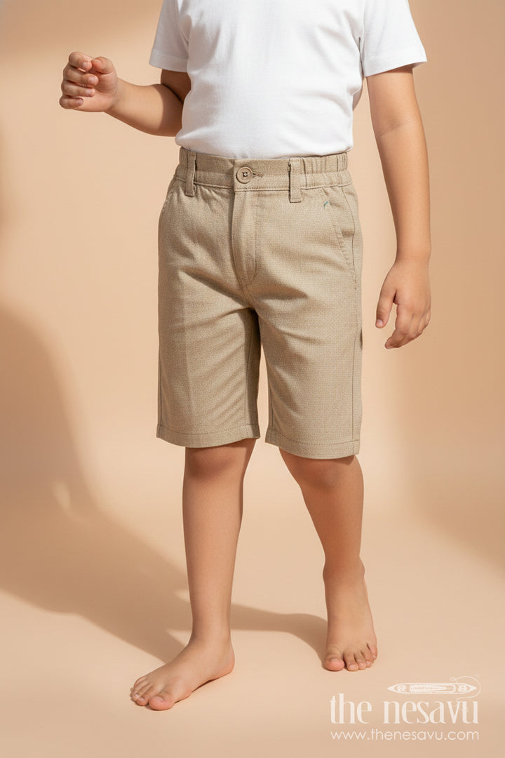 The Nesavu Boys Shorts Boys Elastic Waist Shorts in Cotton Blend with Relaxed Fit and Textured Finish for Everyday Wear Nesavu 24 (5Y) / Half white BWS064D-24 Nesavu Boys Cotton Blend Elastic Waist Shorts Textured Finish Functional Everyday Fit