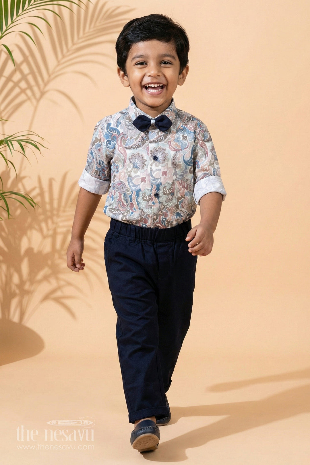 The Nesavu Boys Casual Set Boys Elegant Floral Dress Shirt and Pant Set for Smart Casual Occasions Nesavu 10 (NB) / White / Cotton BCS009B-10 Shop Boys Floral Shirt & Pants Set | The Nesavu