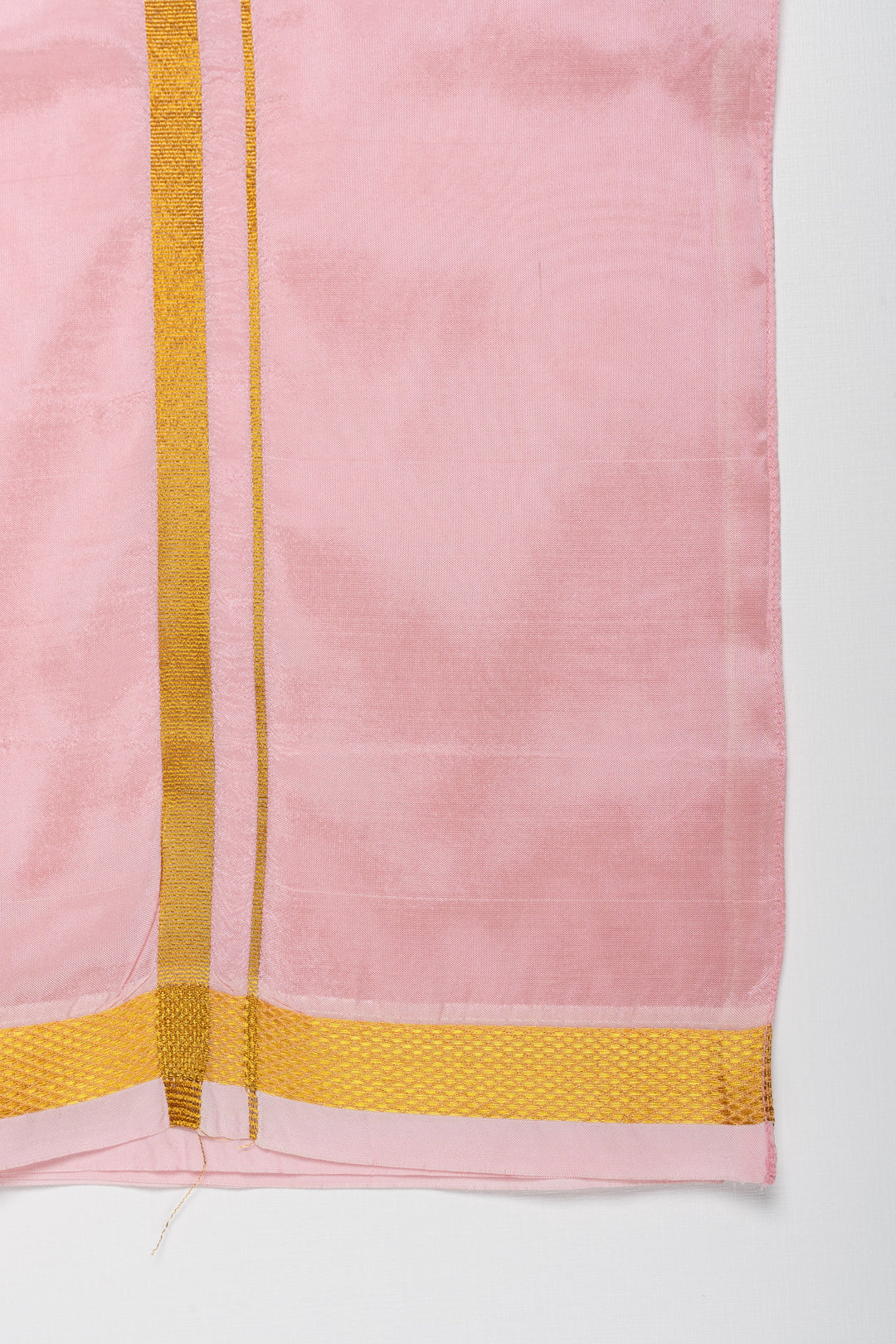 The Nesavu Boys Vesti Boys Elegant Silk Dhoti in Soft Pink with Golden Detailing Nesavu Shop Boys Pink Silk Dhoti with Golden Stripes | Traditional Festive Wear | The Nesavu