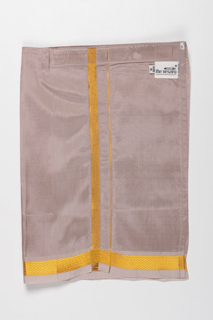 The Nesavu Boys Vesti Boys Elegant Silk Dhoti with Golden Accents Nesavu 14 (6M) / Brown / Blend Silk D008D-14 Shop Boys Grey Silk Dhoti with Golden Stripes | Elegant Traditional Wear | The Nesavu