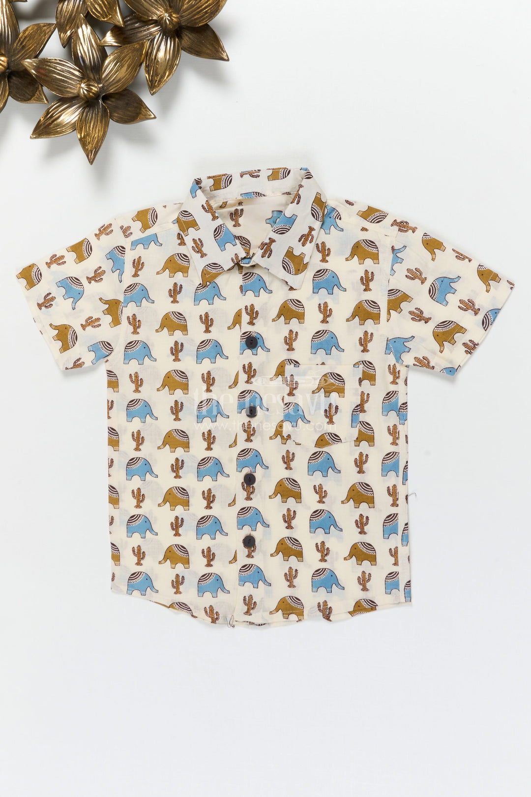 The Nesavu Boys Cotton Shirt Boys Elephant and Cactus Print Shirt for Travel and Casual Dressing Nesavu 20 (3Y) / Multicolor / Cotton BS392A-20 Nesavu boys cotton shirt with elephant and cactus print for travel, playdates and casual days