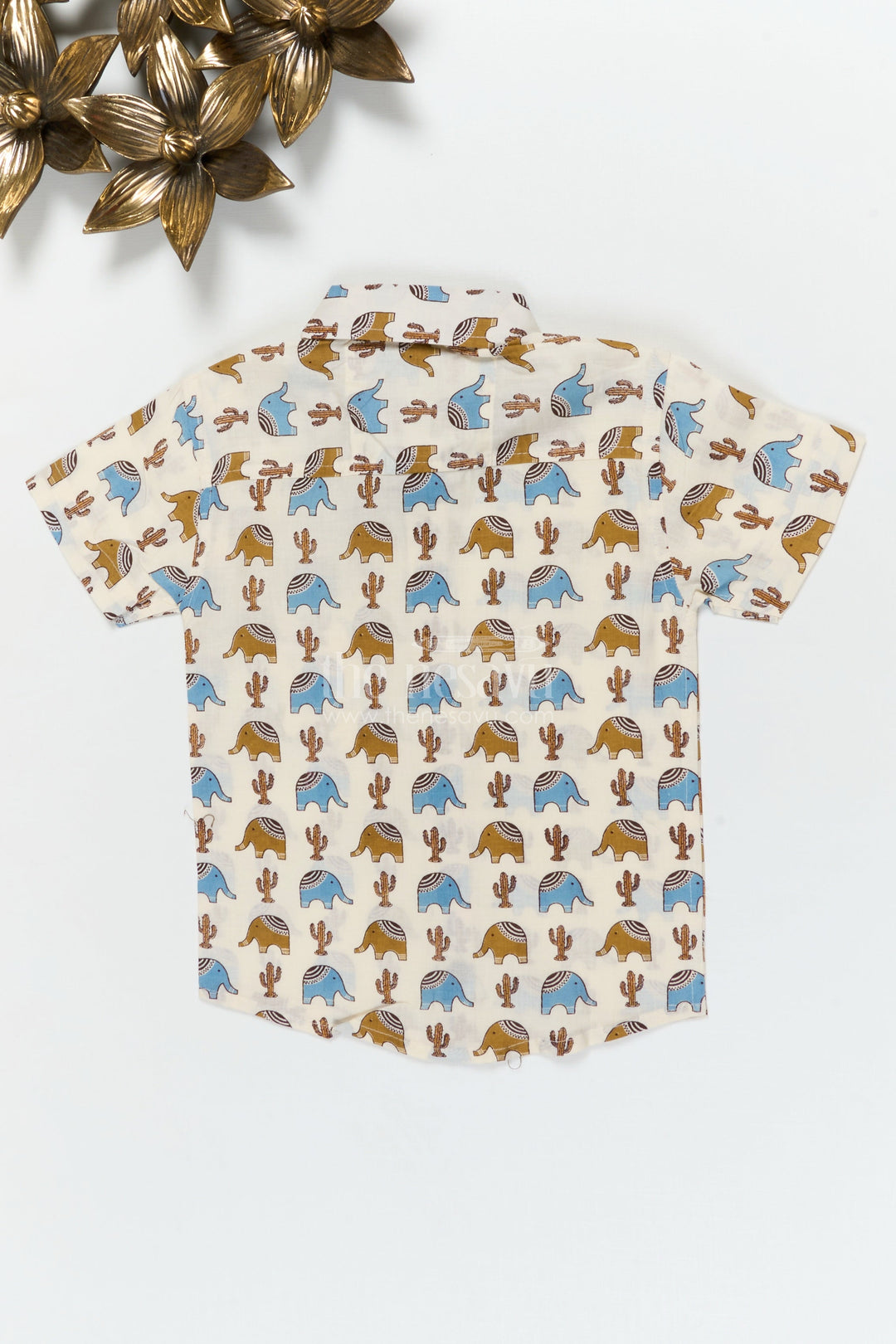 The Nesavu Boys Cotton Shirt Boys Elephant and Cactus Print Shirt for Travel and Casual Dressing Nesavu Nesavu boys cotton shirt with elephant and cactus print for travel, playdates and casual days