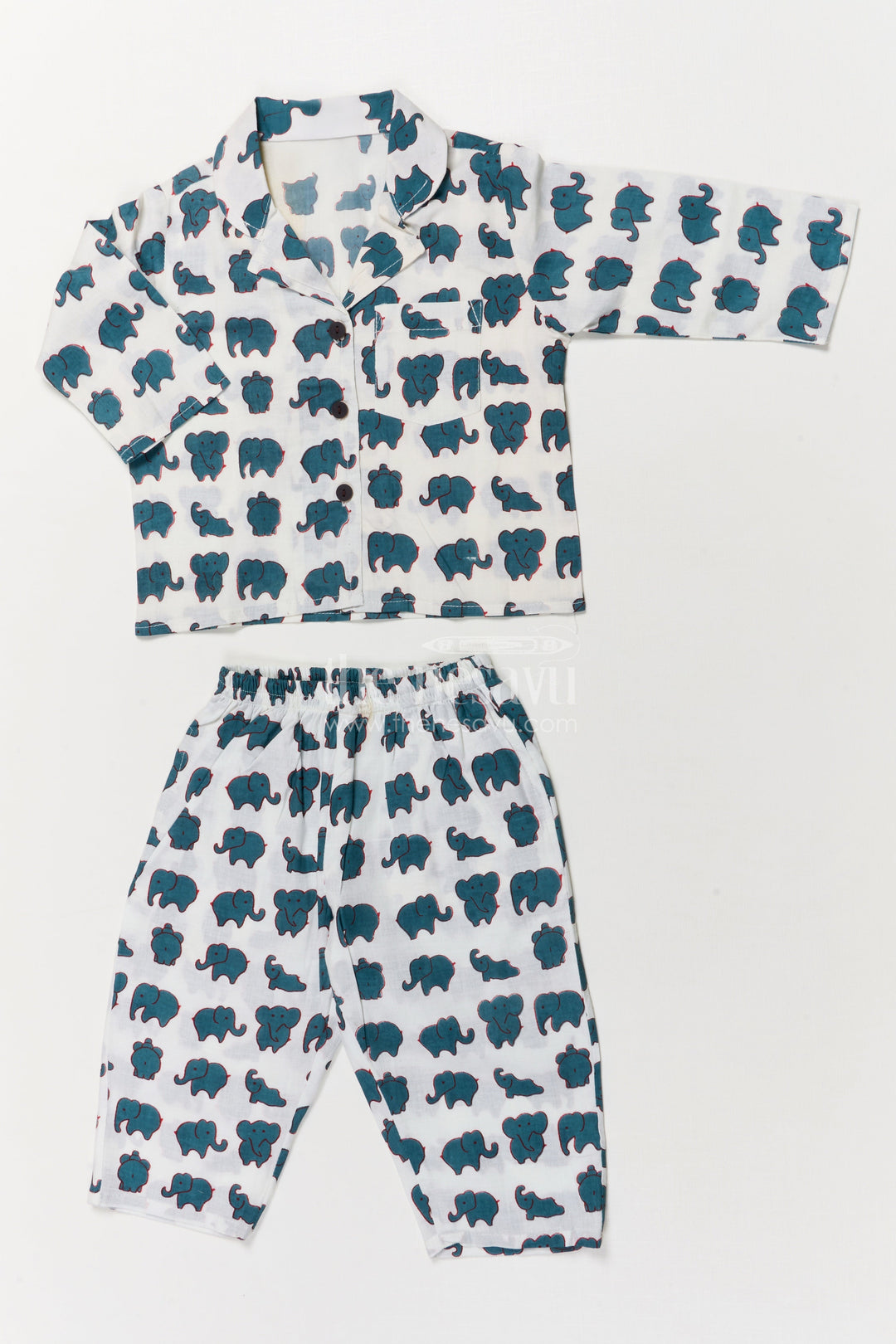 The Nesavu Night Dress Boys Elephant Print Cotton Nightwear Set for Bedtime Comfort Nesavu 16 (1Y) / Green / Cotton NS046A-16 Nesavu boys cotton nightwear with elephant print – soft and breathable bedtime set for toddlers
