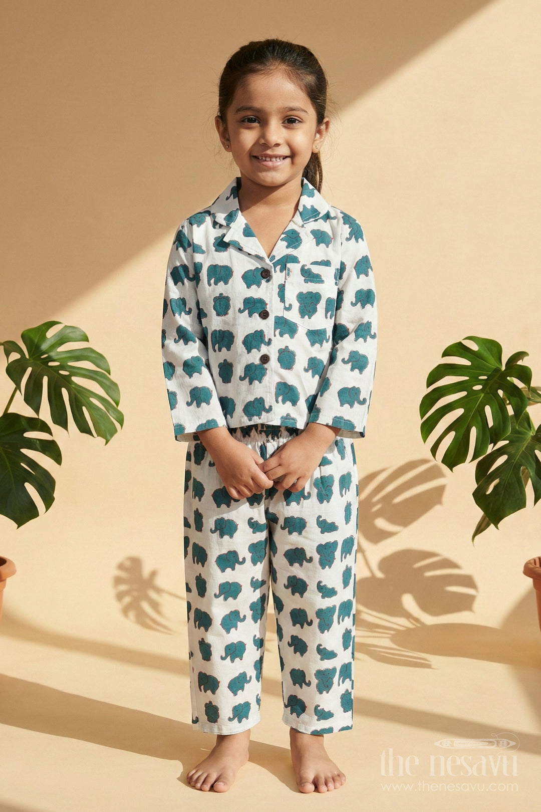 The Nesavu Night Dress Boys Elephant Print Cotton Nightwear Set for Bedtime Comfort Nesavu Nesavu boys cotton nightwear with elephant print – soft and breathable bedtime set for toddlers