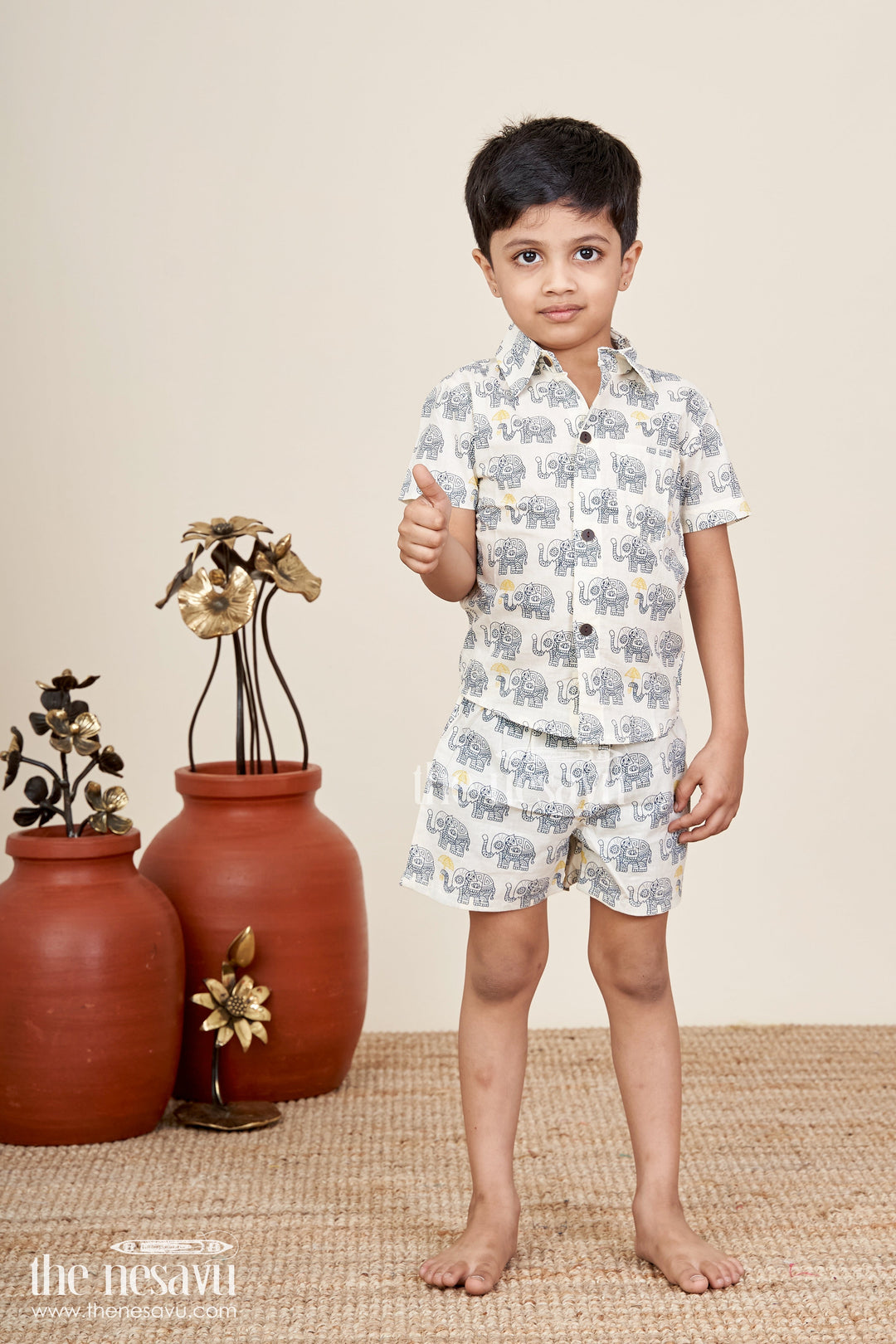 The Nesavu Boys Casual Set Boys elephant print cotton set for everyday casual dressing Nesavu 16 (1Y) / Green BCS404A-16 Nesavu boys cotton set elephant print  ethnic-inspired outfit casual festive outings