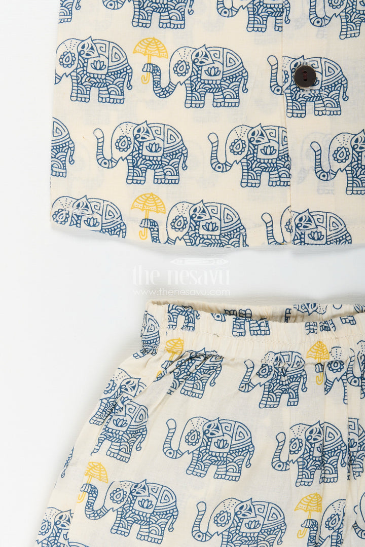 The Nesavu Boys Casual Set Boys elephant print cotton set for everyday casual dressing Nesavu Nesavu boys cotton set elephant print  ethnic-inspired outfit casual festive outings