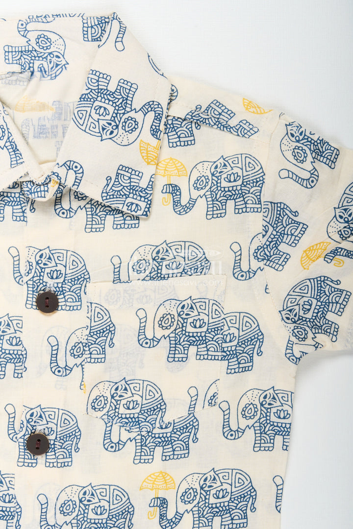 The Nesavu Boys Casual Set Boys elephant print cotton set for everyday casual dressing Nesavu Nesavu boys cotton set elephant print  ethnic-inspired outfit casual festive outings