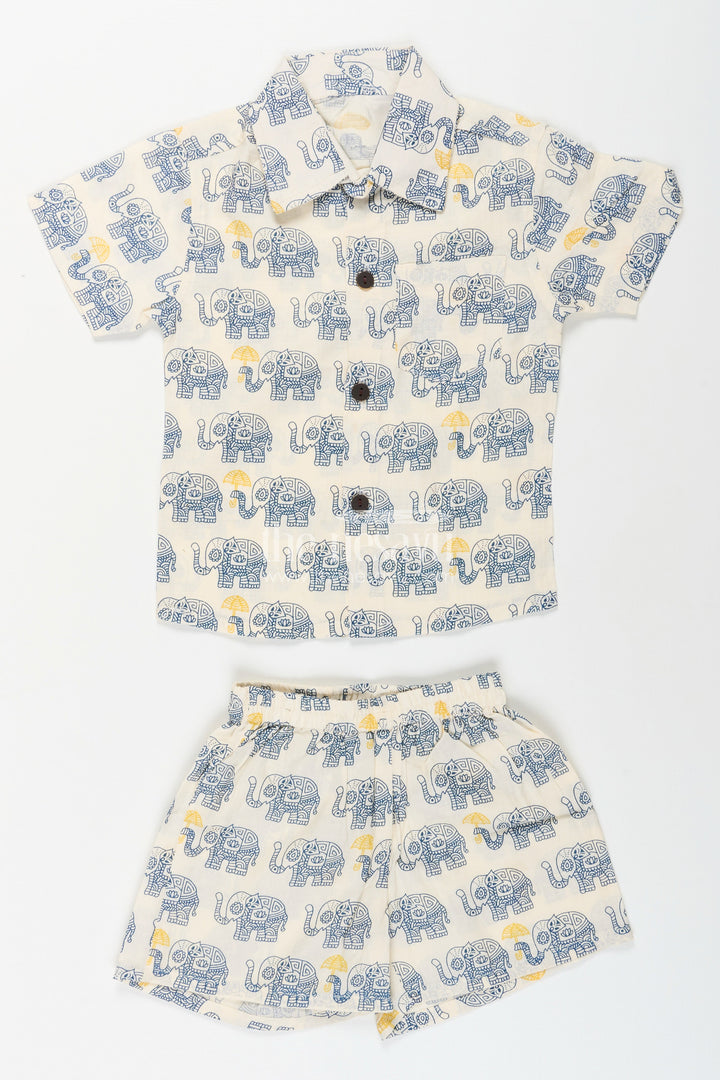 The Nesavu Boys Casual Set Boys elephant print cotton set for everyday casual dressing Nesavu Nesavu boys cotton set elephant print  ethnic-inspired outfit casual festive outings