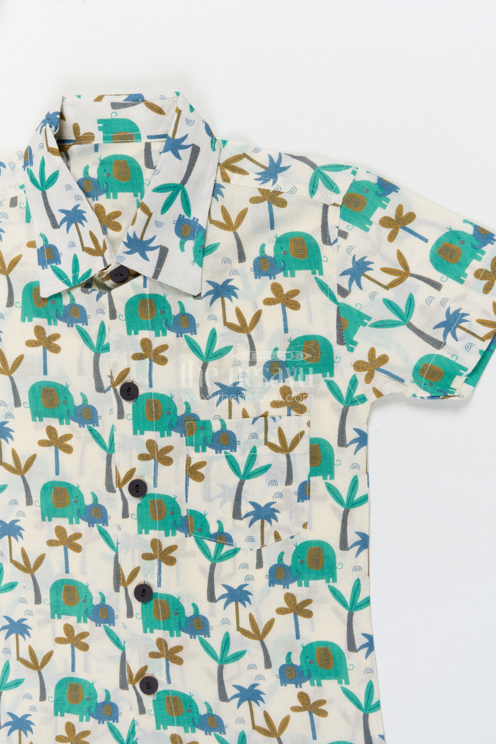 The Nesavu Boys Cotton Shirt Boys Elephant Print Cotton Shirt for Day Trips and Casual Wear Nesavu Nesavu boys cotton shirt with elephant print for summer outings and zoo day adventures