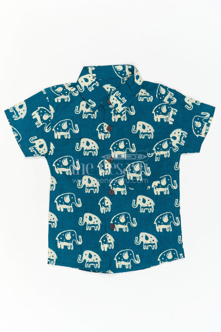 The Nesavu Boys Cotton Shirt Boys Elephant Print Cotton Shirt for Playful Casual Outings Nesavu 20 (3Y) / Blue / Cotton BS501A-20 Nesavu Boys Blue Cotton Shirt With Elephant Animal Print For Playful Casual Wear