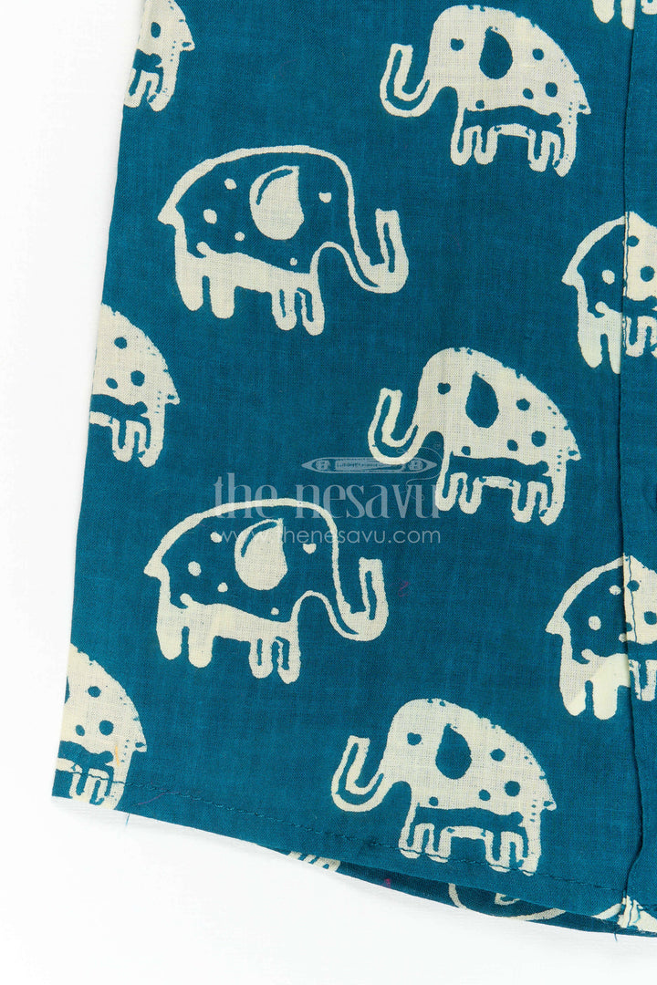The Nesavu Boys Cotton Shirt Boys Elephant Print Cotton Shirt for Playful Casual Outings Nesavu Nesavu Boys Blue Cotton Shirt With Elephant Animal Print For Playful Casual Wear