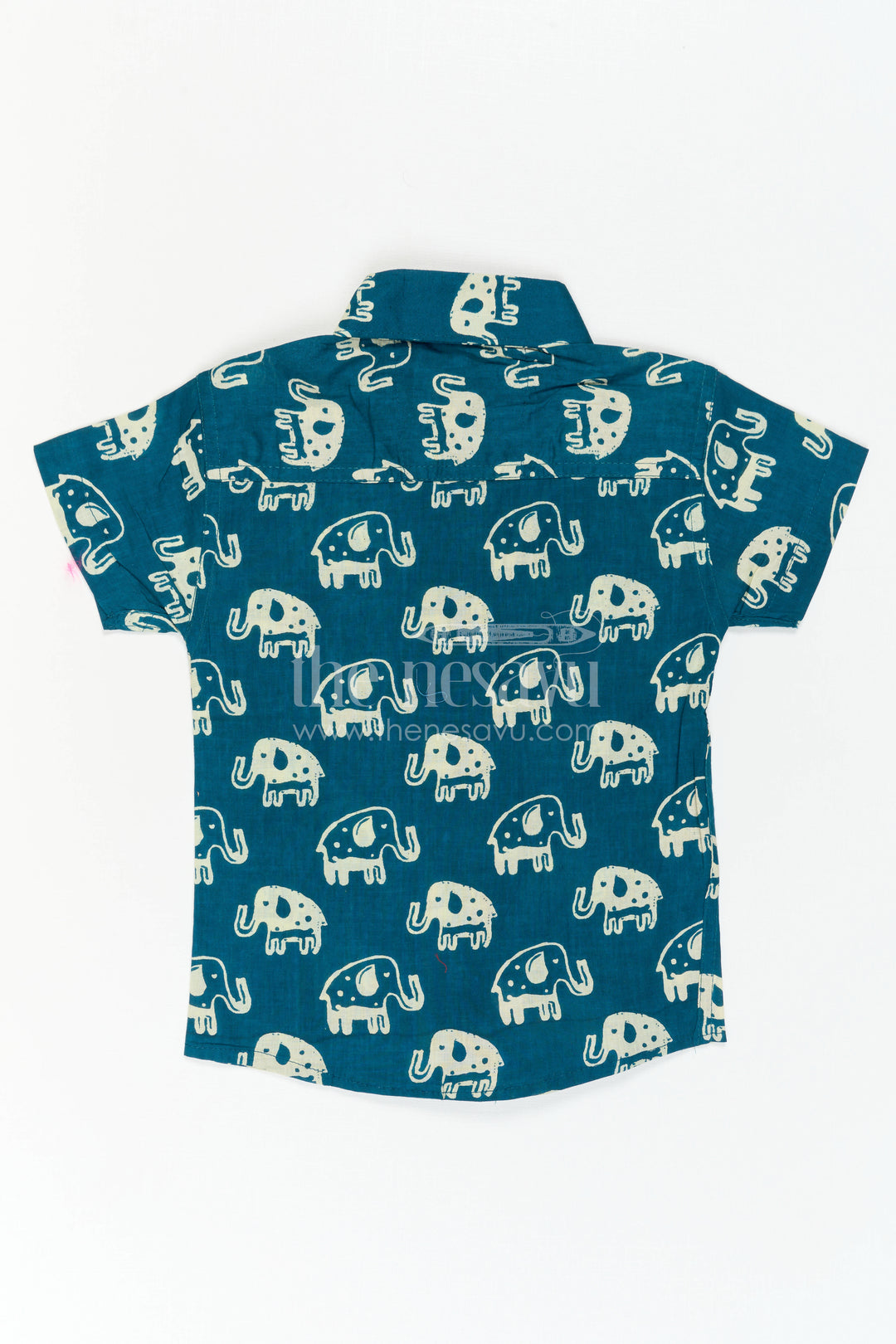 The Nesavu Boys Cotton Shirt Boys Elephant Print Cotton Shirt for Playful Casual Outings Nesavu Nesavu Boys Blue Cotton Shirt With Elephant Animal Print For Playful Casual Wear