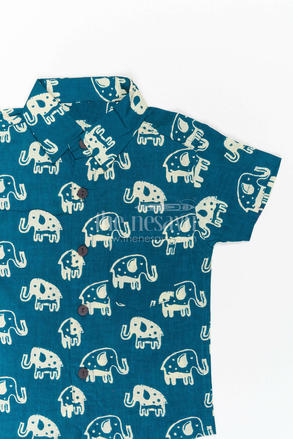 The Nesavu Boys Cotton Shirt Boys Elephant Print Cotton Shirt for Playful Casual Outings Nesavu Nesavu Boys Blue Cotton Shirt With Elephant Animal Print For Playful Casual Wear