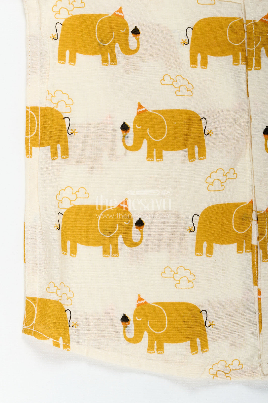 The Nesavu Boys Cotton Shirt Boys Elephant Print Cotton Shirt in Mustard Lightweight Summer Wear Nesavu Nesavu Boys Summer Cotton Shirt Mustard Elephant Design Lightweight Fabric Daily Comfort