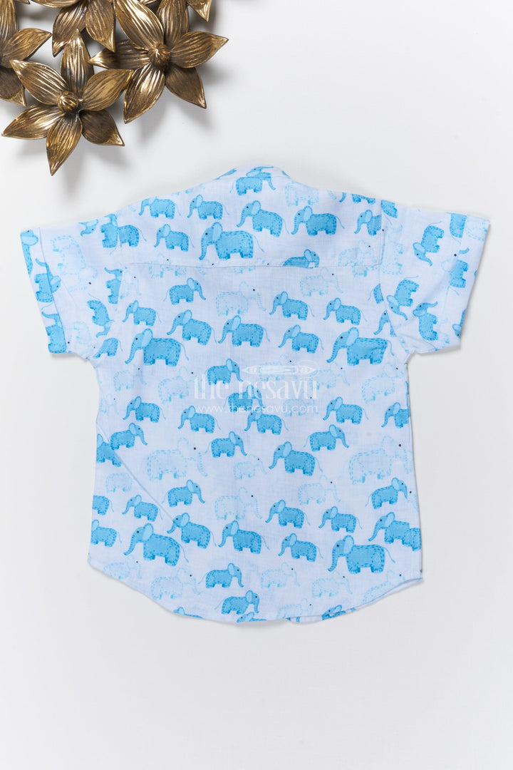 The Nesavu Boys Linen Shirt Boys Elephant Print Linen Shirt for Zoo Trips and Casual Wear Nesavu Nesavu boys elephant print linen shirt zoo visits summer outings casual everyday wear