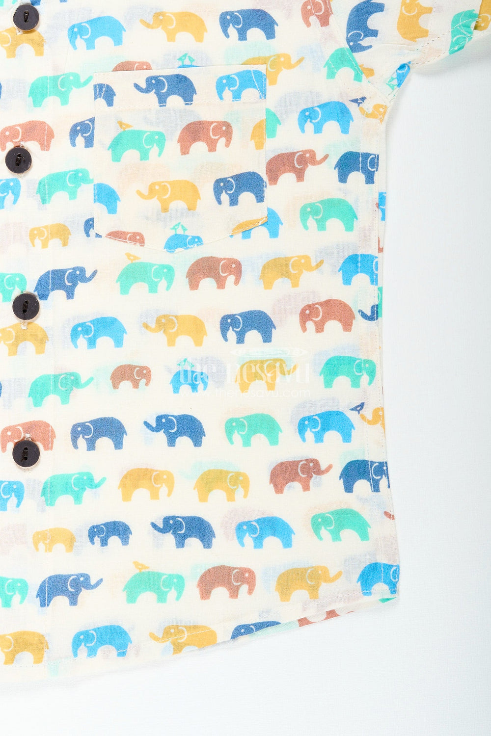The Nesavu Boys Cotton Shirt Boys elephant print shirt in pastel cotton for festive and everyday wear Nesavu Nesavu boys pastel elephant print cotton shirt  festive lightweight summer events