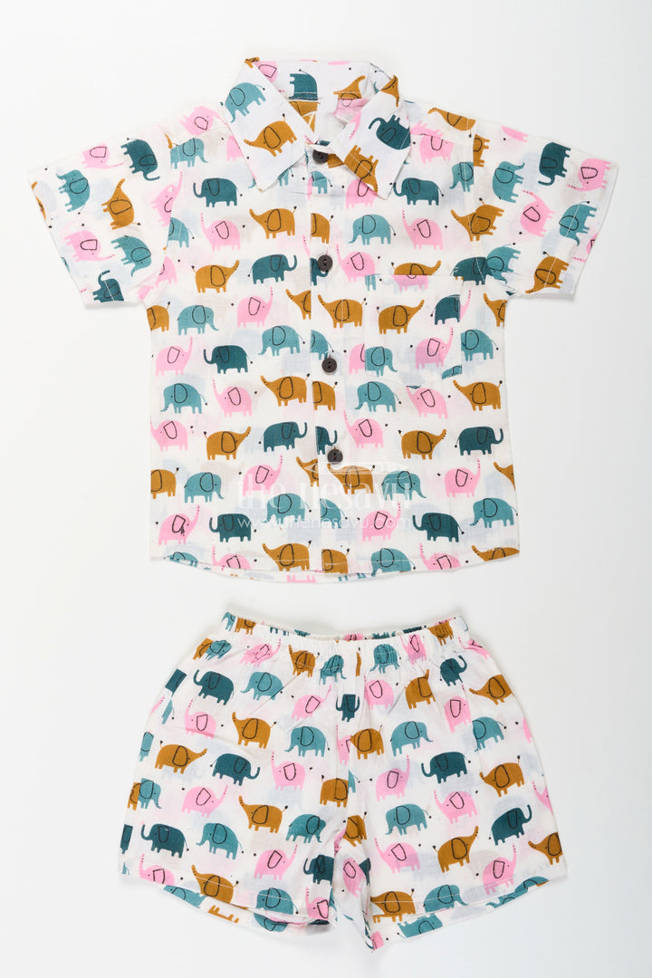The Nesavu Boys Casual Set Boys elephant printed cotton set for everyday comfort Nesavu 16 (1Y) / Multicolor BCS408A-16 Nesavu boys cotton set multicolor elephant print  everyday co-ord outfit toddlers