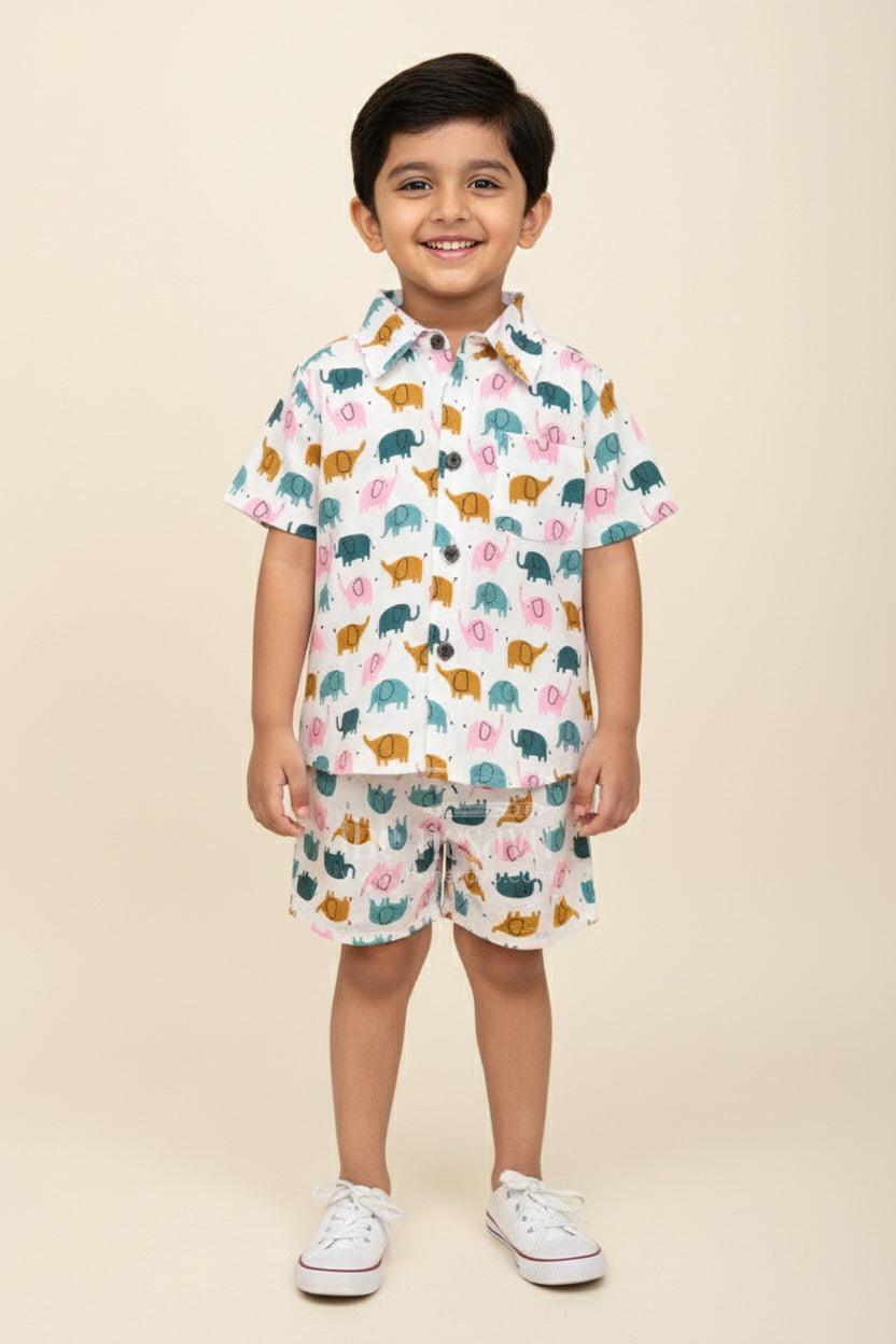 The Nesavu Boys Casual Set Boys Elephant Printed Cotton Set for Everyday Comfort Nesavu 16 (1Y) / Multicolor BCS408A-16 Nesavu boys cotton set multicolor elephant print  everyday co-ord outfit toddlers