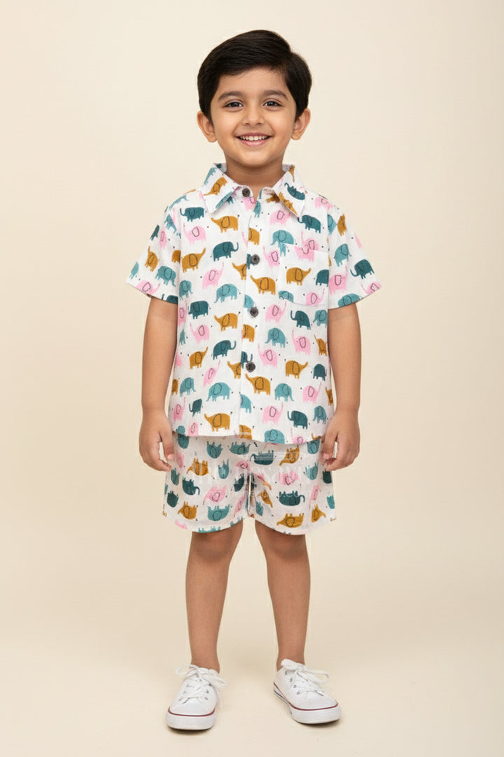 The Nesavu Boys Casual Set Boys Elephant Printed Cotton Set for Everyday Comfort Nesavu 16 (1Y) / Multicolor BCS408A-16 Nesavu boys cotton set multicolor elephant print  everyday co-ord outfit toddlers
