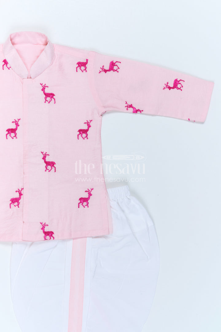 The Nesavu Boys Dothi Set Boys Embroidered Dothi Set for Festive Family Celebrations Nesavu Nesavu Boys Embroidered Dothi Set With Thread Work Kurta For Festive Family Occasions