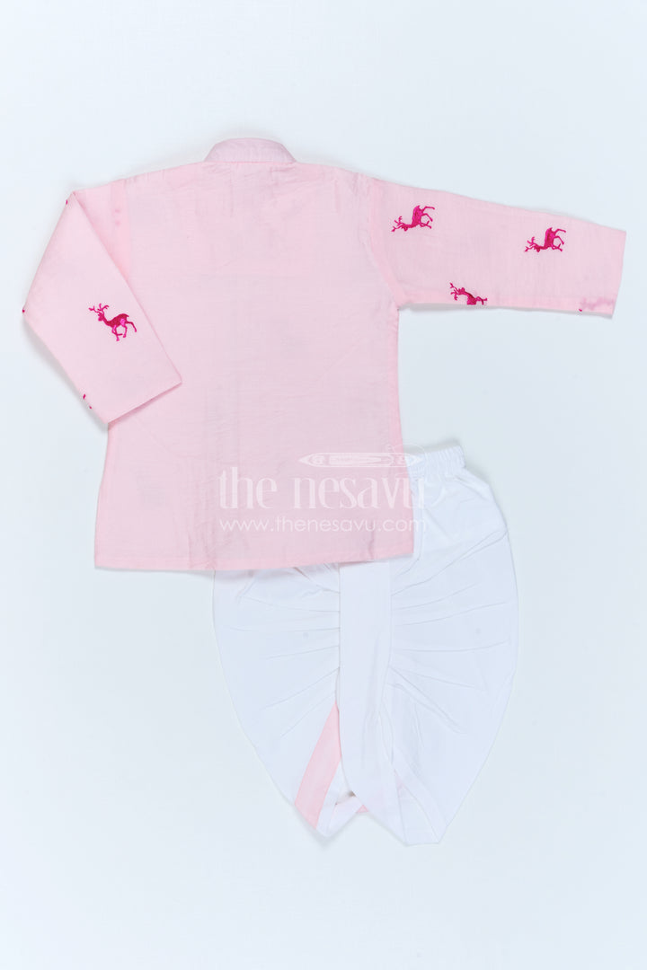 The Nesavu Boys Dothi Set Boys Embroidered Dothi Set for Festive Family Celebrations Nesavu Nesavu Boys Embroidered Dothi Set With Thread Work Kurta For Festive Family Occasions