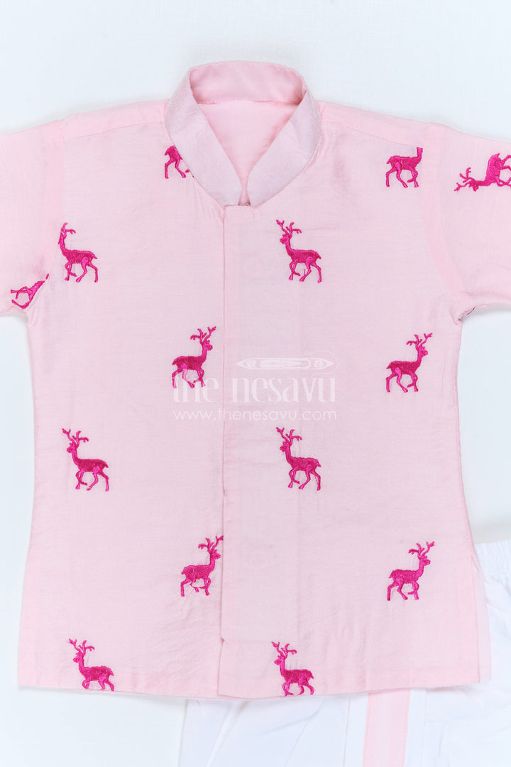 The Nesavu Boys Dothi Set Boys Embroidered Dothi Set for Festive Family Celebrations Nesavu Nesavu Boys Embroidered Dothi Set With Thread Work Kurta For Festive Family Occasions