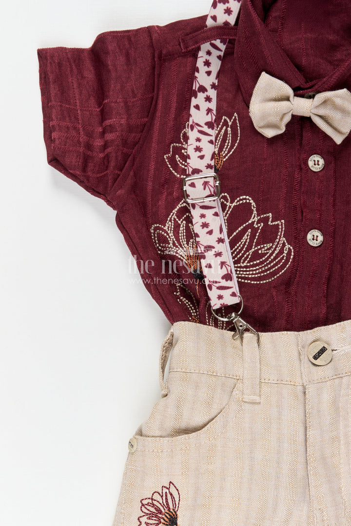 The Nesavu Boys Casual Set Boys Embroidered Festive Outfit with Suspenders and Bow Tie Nesavu Nesavu boys festive cotton outfit embroidery suspenders bow tie special occasions