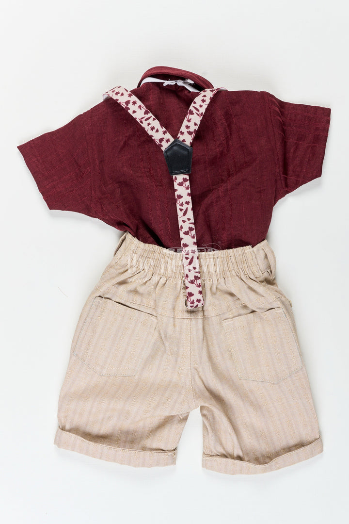 The Nesavu Boys Casual Set Boys Embroidered Festive Outfit with Suspenders and Bow Tie Nesavu Nesavu boys festive cotton outfit embroidery suspenders bow tie special occasions