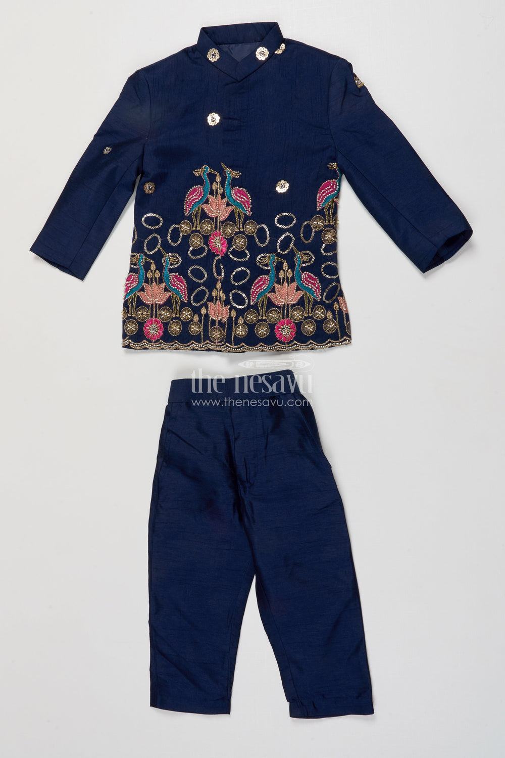 The Nesavu Boys Jacket Sets Boys Embroidered Jacket Set for Festive Functions and Weddings Nesavu 16 (1Y) / Blue BES864B-16 Nesavu boys festive jacket set designer embroidery weddings traditional functions