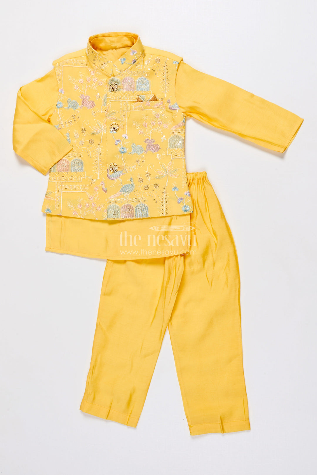 The Nesavu Boys Jacket Sets Boys Embroidered Jacket Set for Traditional Events and Festive Parties Nesavu Nesavu boys embroidered jacket kurta set silk blend ideal weddings pujas ethnic functions