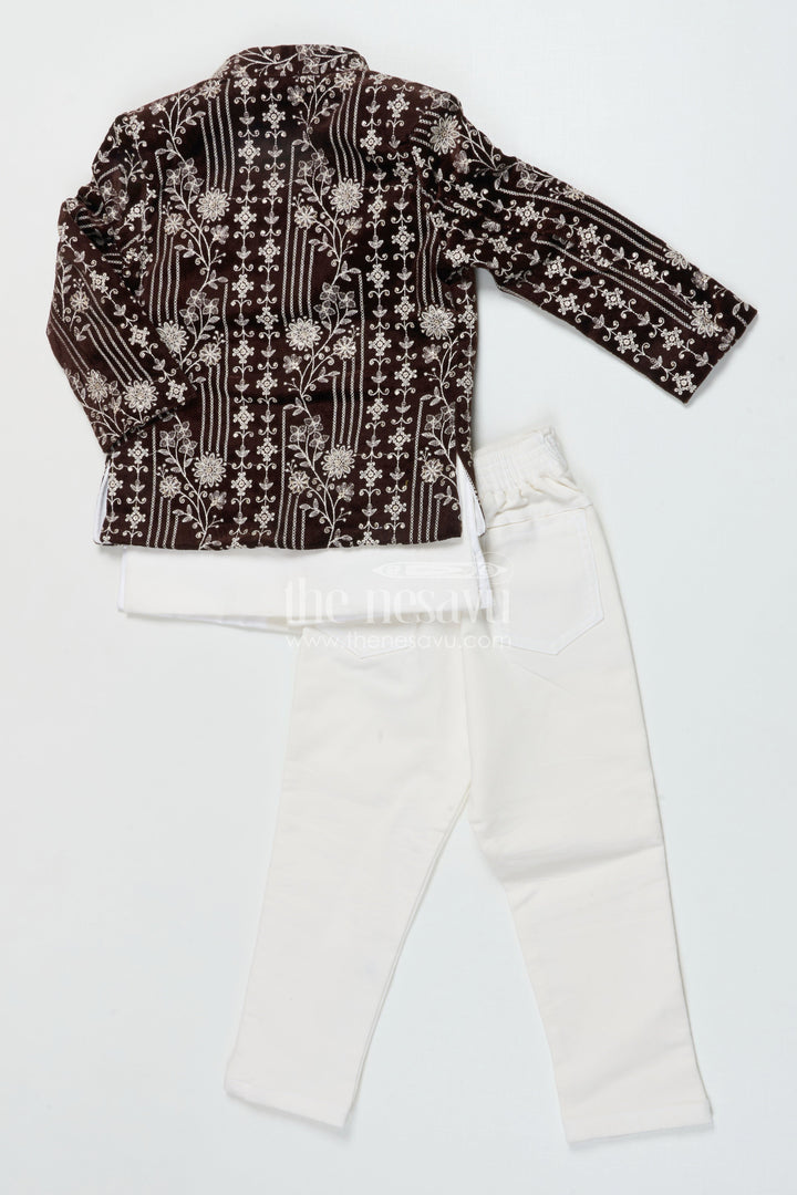 The Nesavu Boys Jacket Sets Boys Embroidered Jacket Set for Wedding and Festive Events Nesavu Nesavu boys velvet embroidered jacket set weddings traditional family functions