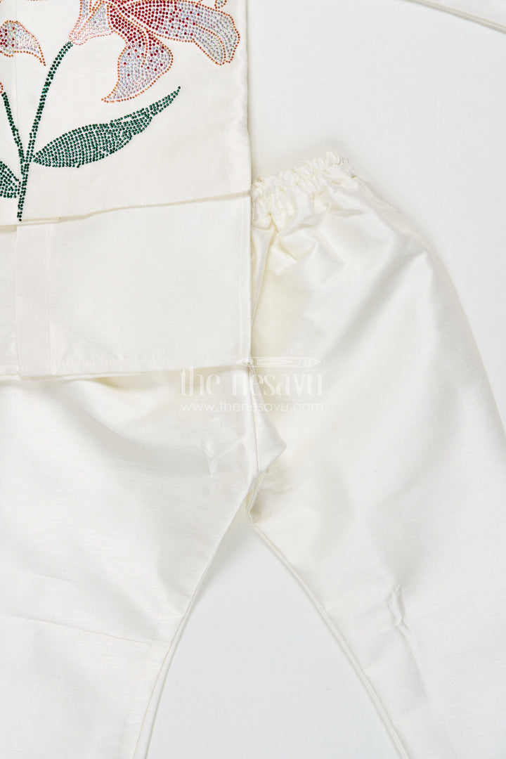 The Nesavu Boys Jacket Sets Boys Embroidered Jacket Set for Weddings and Festive Functions Nesavu Nesavu boys silk jacket set with embroidered Nehru jacket for weddings and traditional functions