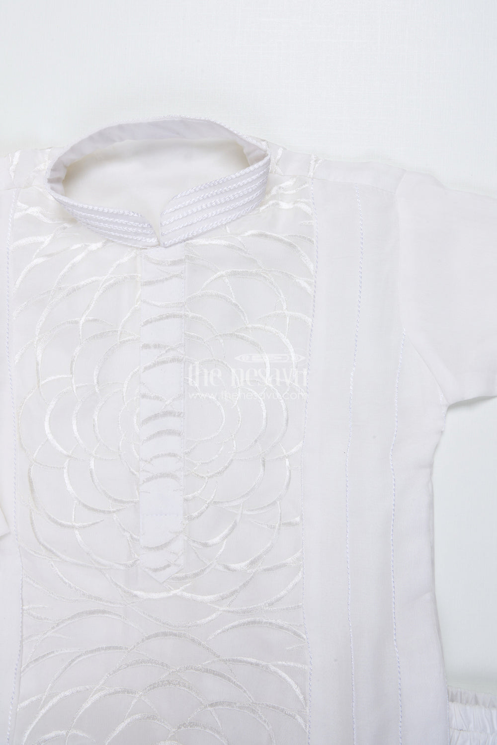 The Nesavu Boys Kurtha Set Boys Embroidered Kurta Set for Traditional Events and Temple Visits Nesavu 18 (2Y) / Cream BES765B-18 Nesavu boys cotton embroidered kurta set temple visits traditional family gatherings