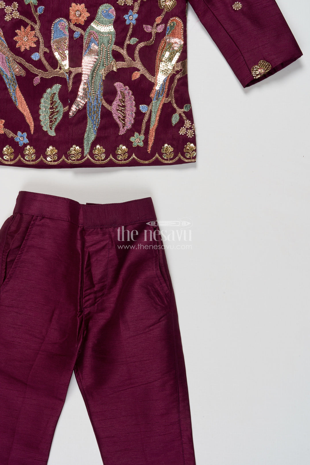 The Nesavu Boys Kurtha Set Boys Embroidered Kurta Set with Bird Motif for Festive Performances and Weddings Nesavu Nesavu boys kurta set embroidered bird motif weddings festive performances