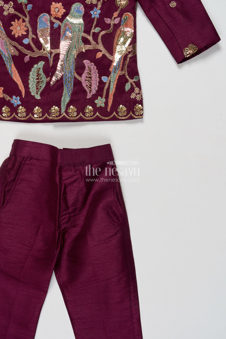 The Nesavu Boys Kurtha Set Boys Embroidered Kurta Set with Bird Motif for Festive Performances and Weddings Nesavu Nesavu boys kurta set embroidered bird motif weddings festive performances