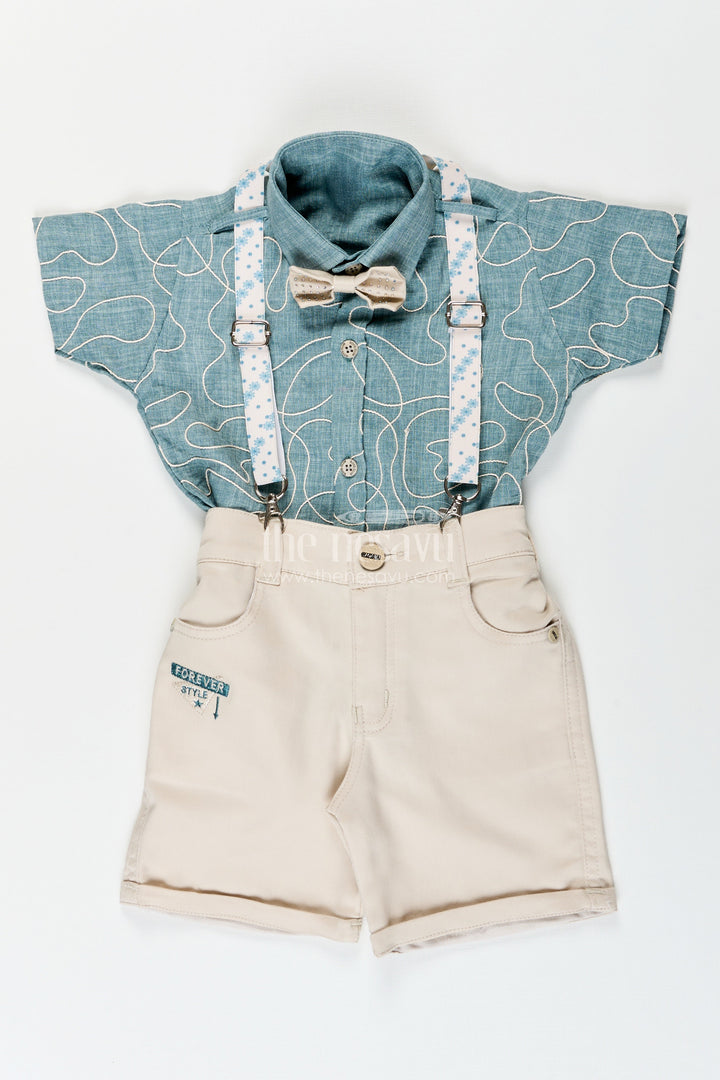 The Nesavu Boys Casual Set Boys Embroidered Suspender Set for Birthday Celebrations Nesavu Nesavu boys embroidered cotton suspender outfit bow tie festive birthday celebrations
