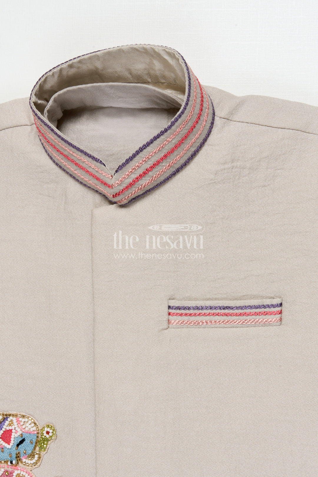 The Nesavu Boys Jacket Sets Boys Ethnic Cotton Kurta Set with Patchwork for Temple and School Functions Nesavu Nesavu boys cotton kurta set embroidered patch temple visits ethnic celebrations