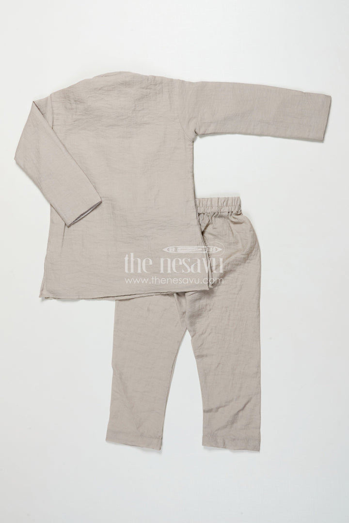 The Nesavu Boys Jacket Sets Boys Ethnic Cotton Kurta Set with Patchwork for Temple and School Functions Nesavu Nesavu boys cotton kurta set embroidered patch temple visits ethnic celebrations